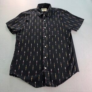 Madewell Mens Perfect Fit Black Ikat Arrow Button Down Shirt M Boho Retro